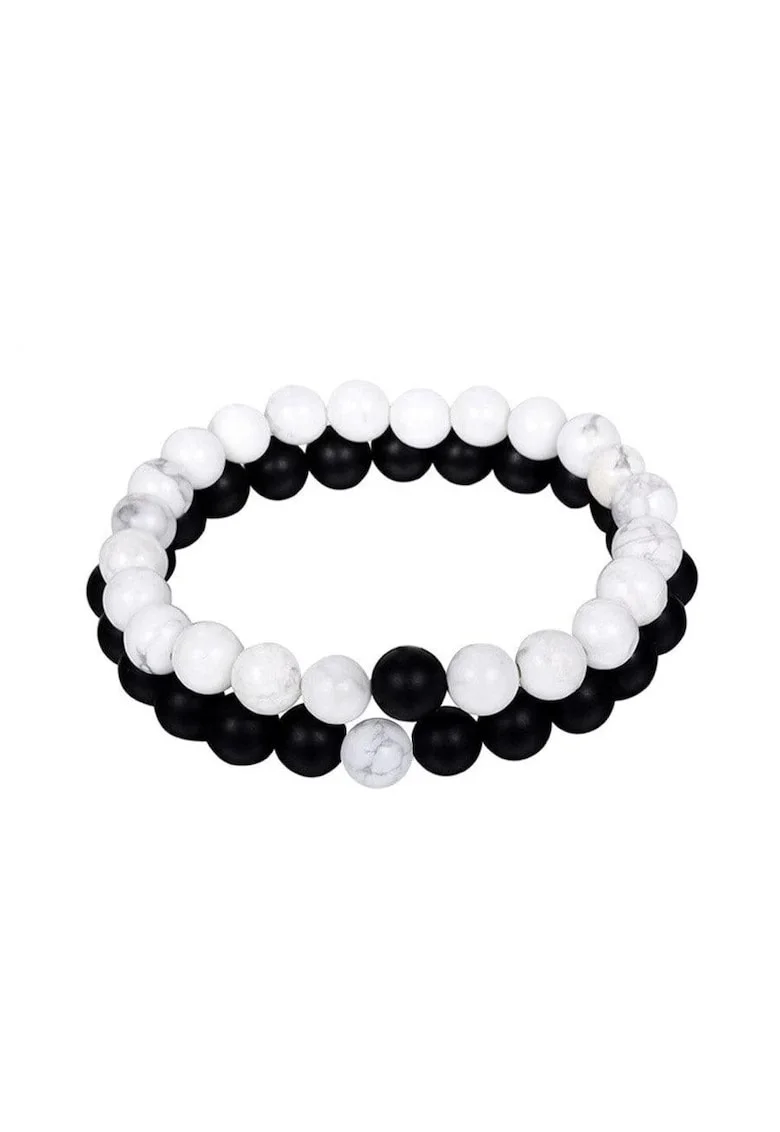Set 2 bratari,  cu margele negre si albe, 19 cm, Odalia C2