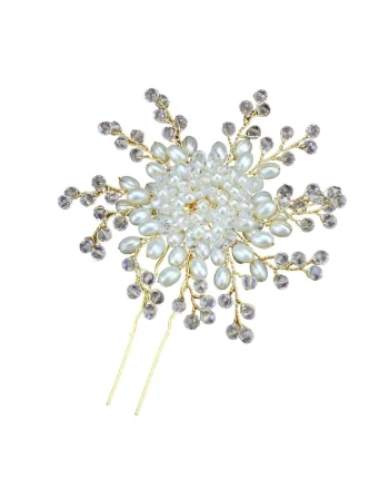 Accesoriu de par, auriu, tip ac, cu perle si margelute, Cory C9,