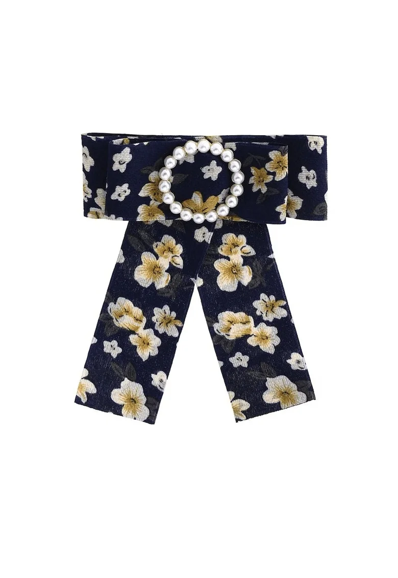 Brosa tip jabou, cu flori si perle, Safina C21,  Bleumarin