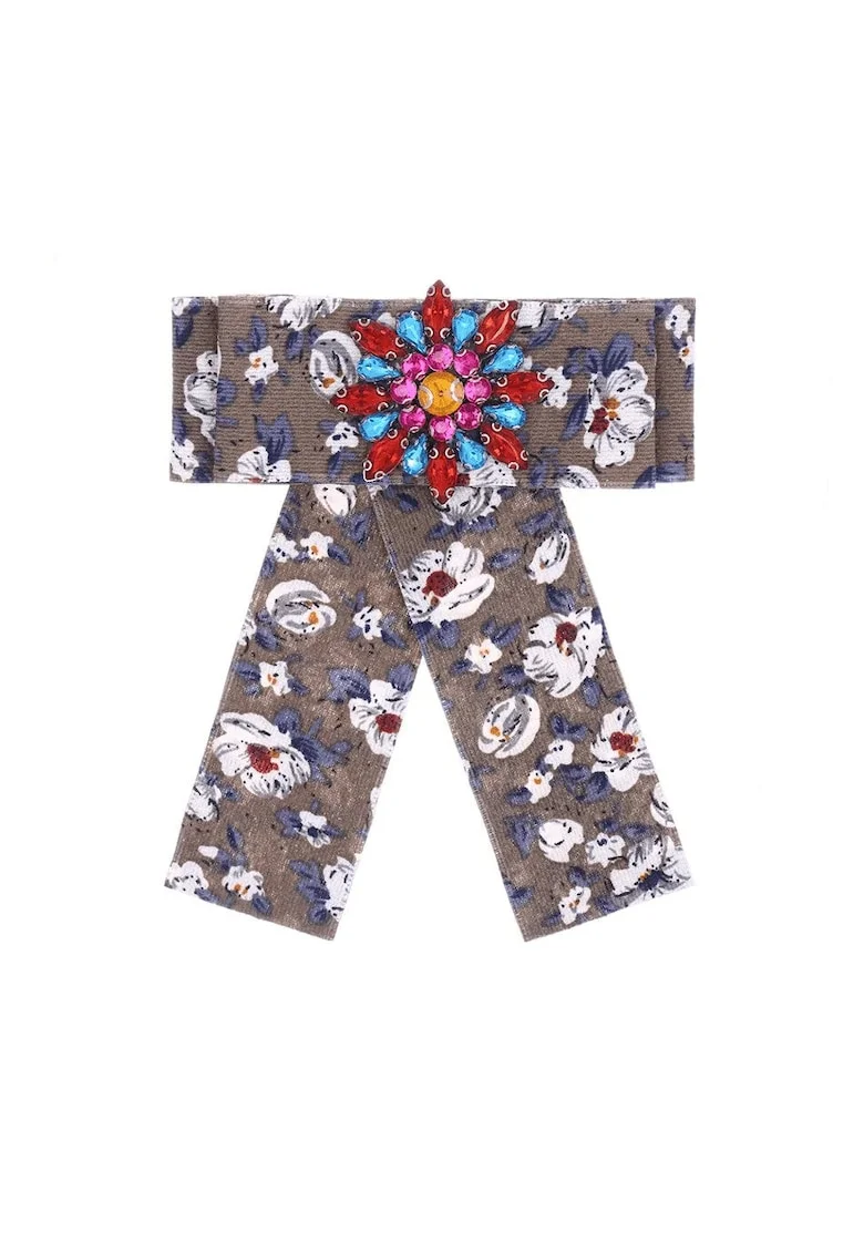 Brosa tip jabou, cu flori si pietre multicolore, Sabrin C21,  Gri