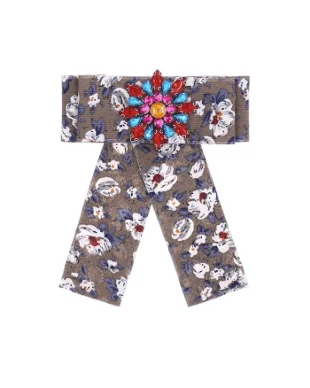 Brosa tip jabou, cu flori si pietre multicolore, Sabrin C21,  Gri