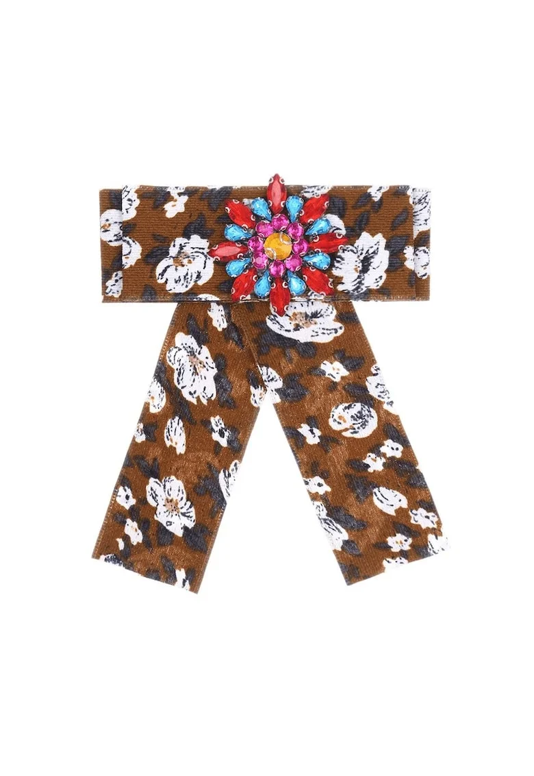 Brosa tip jabou, cu flori si pietre multicolore, Sabrin C21,  Maro