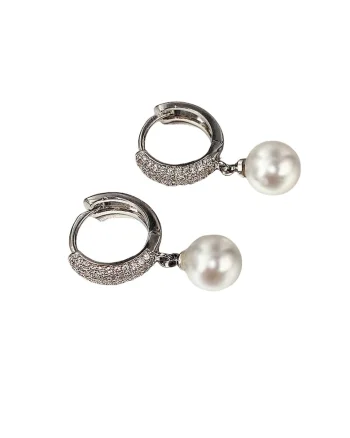 Cercei argintii,  cu perle si pietre din zirconiu, 2.5 cm, Noemi C13