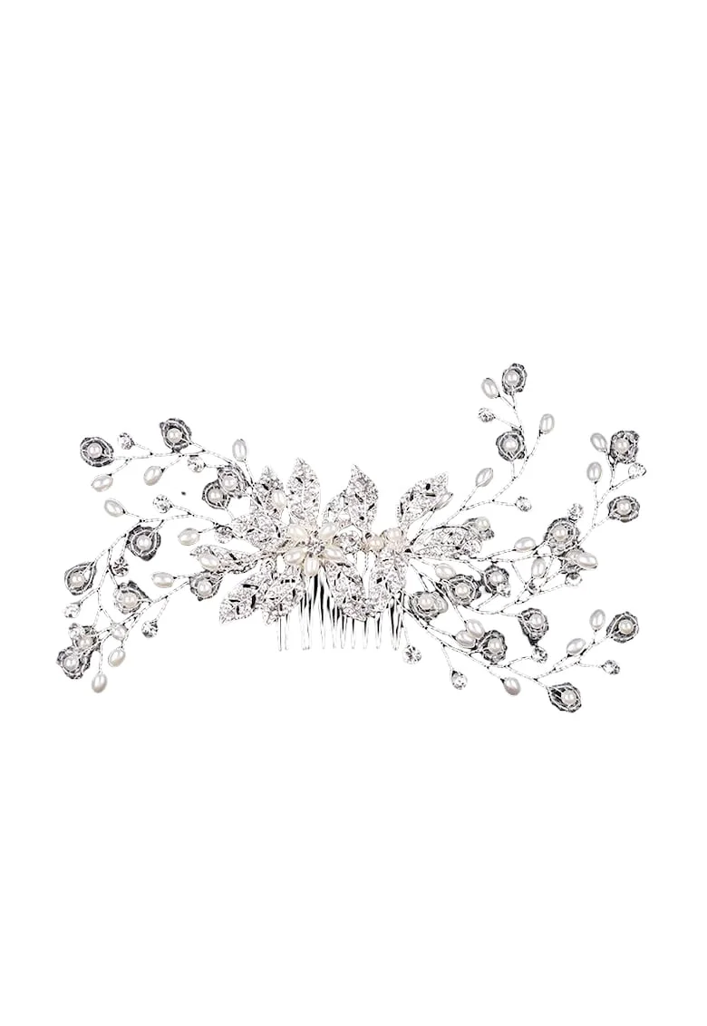 Accesoriu par,  argintiu, cu pietre si perle, 18 cm, Mebel C9