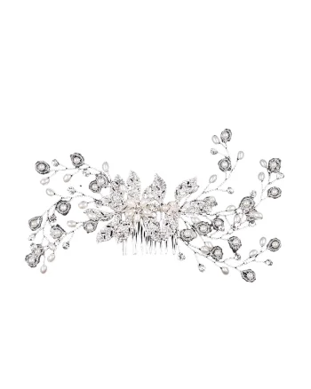 Accesoriu par,  argintiu, cu pietre si perle, 18 cm, Mebel C9