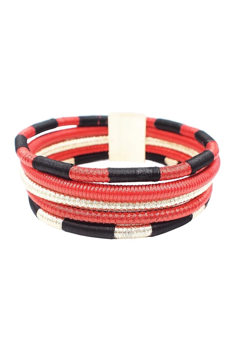 Colier choker, rosu, stil african, Ferdina C9,