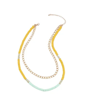 Colier in 2 straturi, auriu, cu piese galbene si turquoise, Tona C11,
