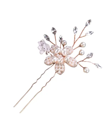 Accesoriu par, tip ac, rose gold, cu perle si pietre, Edine C5,