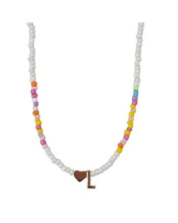 Colier auriu, cu margelute colorate, litera L C2