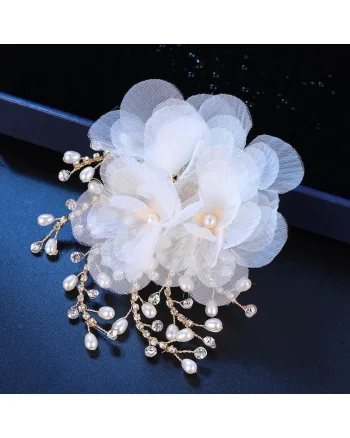 Accesoriu par, auriu, cu floare alba si pietre, Atena C5,