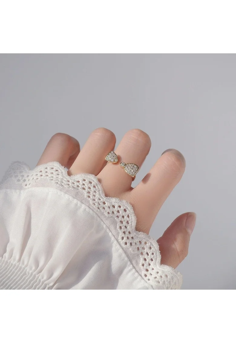 Inel auriu, reglabil, suflat cu aur 14k, cu pietre din zirconiu, Maje C1,