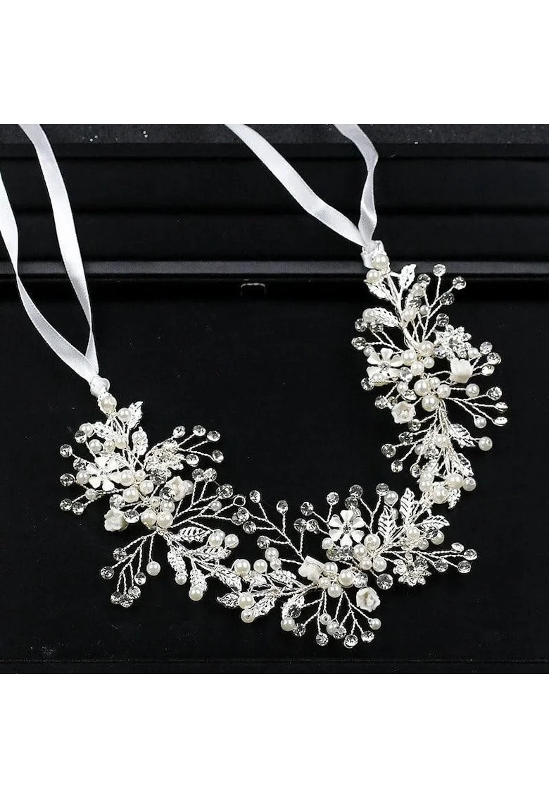 Accesoriu par, argintiu, cu pietre si perlute, Mariona C2
