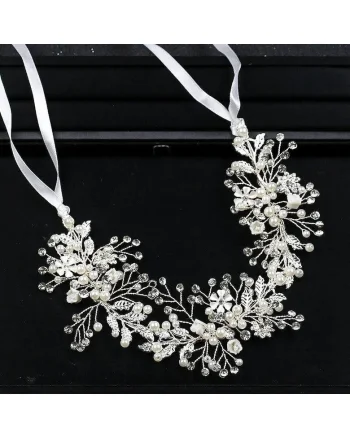 Accesoriu par, argintiu, cu pietre si perlute, Mariona C2