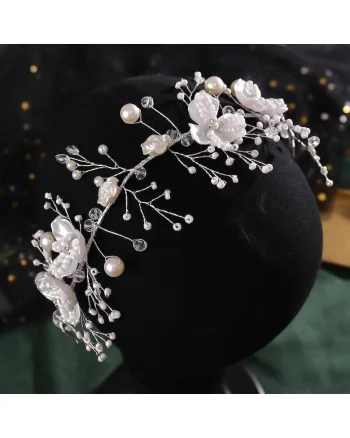 Accesoriu par, argintiu, modelator, cu flori si perle, Atensia C5,