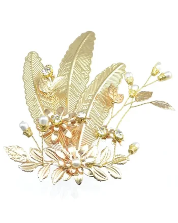 Accesoriu par, auriu, cu frunze si perle, Alvilda C7,