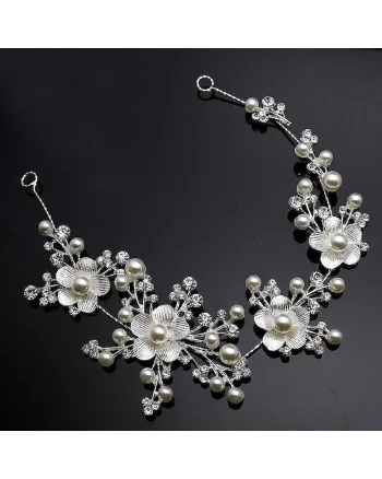 Accesoriu par, modelator, argintiu, cu floricele si perle, Annabella C4,
