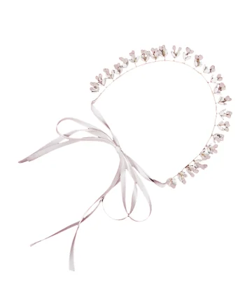 Accesoriu de par, auriu, cu flori albe, Darja C16,