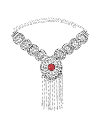 Colier argintiu, stil boho, cu franjuri si pietre, Lago C27,