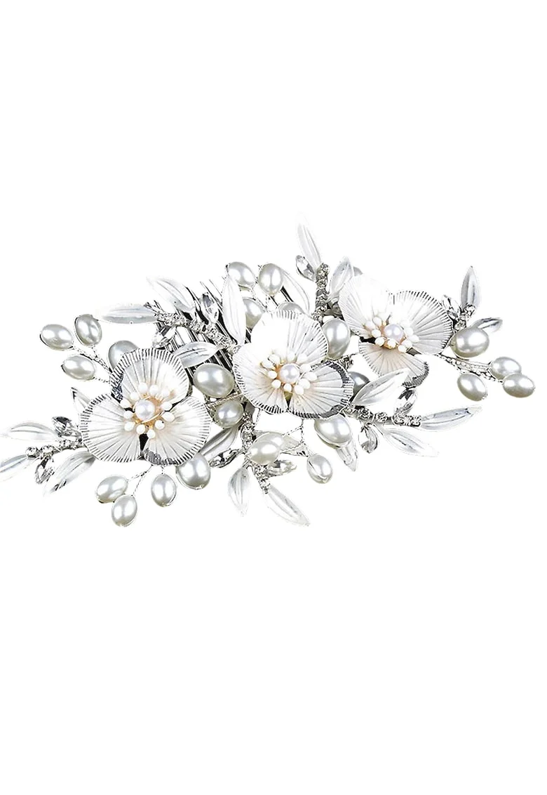 Accesoriu par, argintiu, cu flori, pietre si perle, Edia C5,