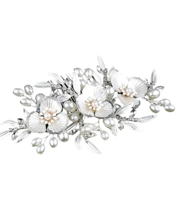 Accesoriu par, argintiu, cu flori, pietre si perle, Edia C5,