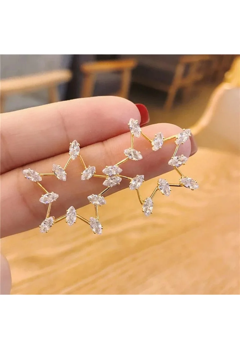 Cercei aurii, forma de stea, cu pietre, Pearly C9,