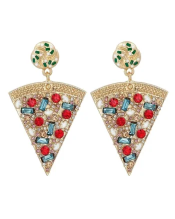 Cercei aurii, forma de felie de pizza, cu pietre, Saila C14,