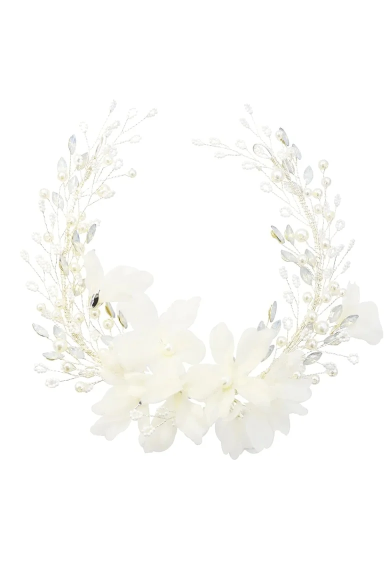 Accesoriu par, argintiu, cu perle si flori, Sanita C12,