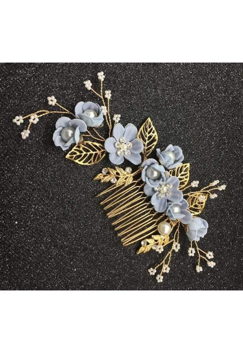 Accesoriu par cu flori bleu, auriu, Katerine C7,