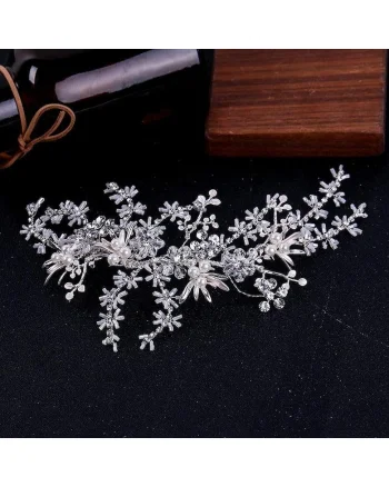 Accesoriu par, argintiu, cu floricele si pietre, Alexandra C6,