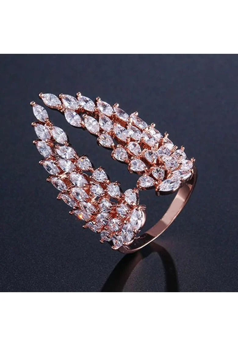 Inel rose gold, ajustabil, forma de aripi, cu pietre din zirconiu, Jarvis C9,