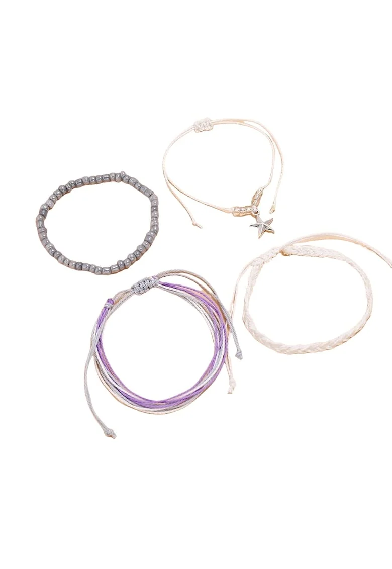 Set 4 bratari, argintii, cu margelute, Luisa C7,