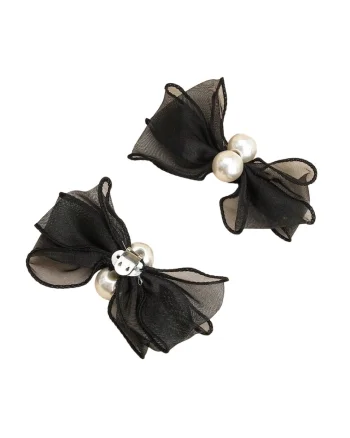 Set 2 brose, negre, pentru pantofi, cu clips si perle, Ottmar C6