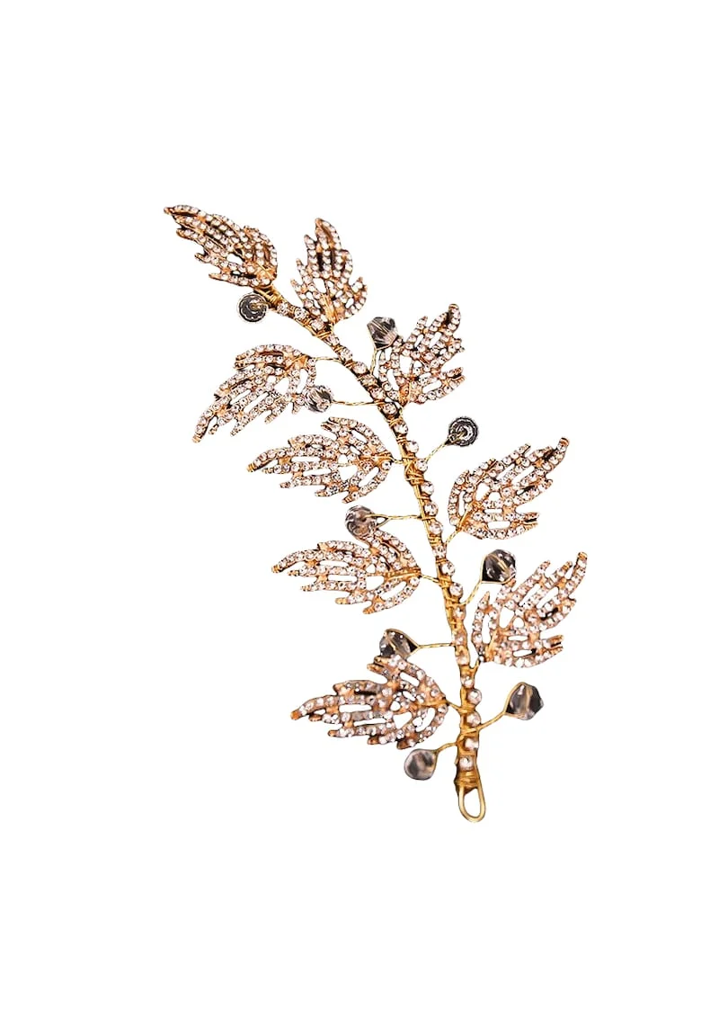 Accesoriu par, auriu,  cu frunzulite si pietre, 14 cm, Melrose C9