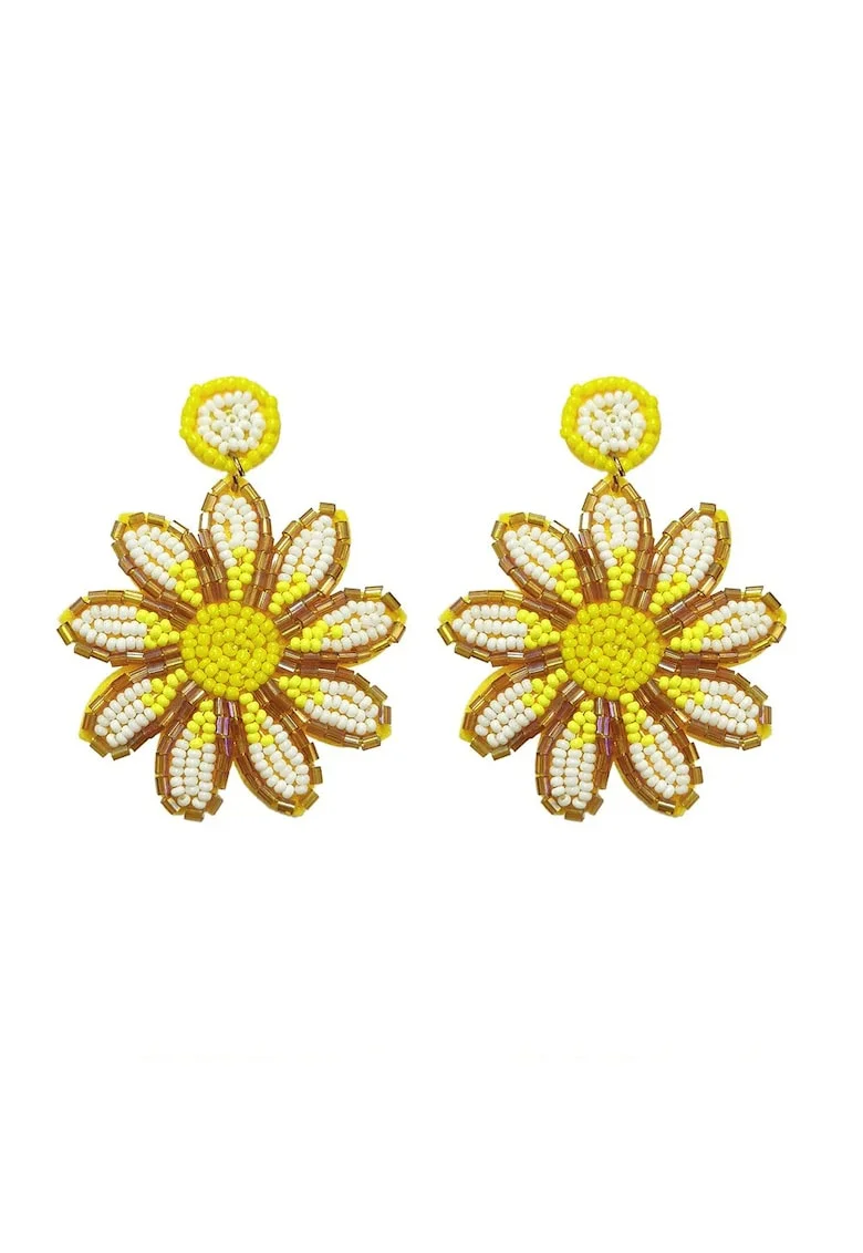 Cercei galbeni, forma de floare, cu margelute, Sarra C3,