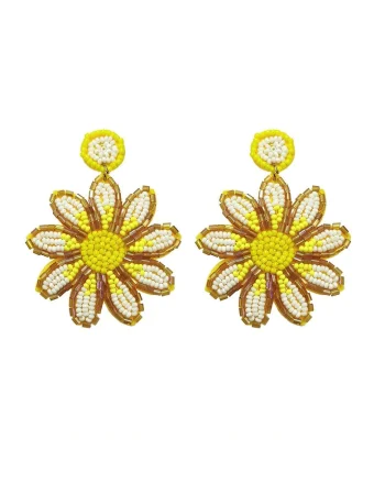 Cercei galbeni, forma de floare, cu margelute, Sarra C3,