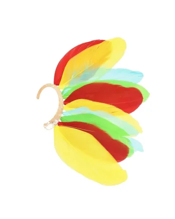 Cercel ear cuff, auriu, stil hippie, cu pene multicolore, Kaleb C34,