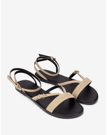Sandale din piele intoarsa cu talpa plata, Maro taupe