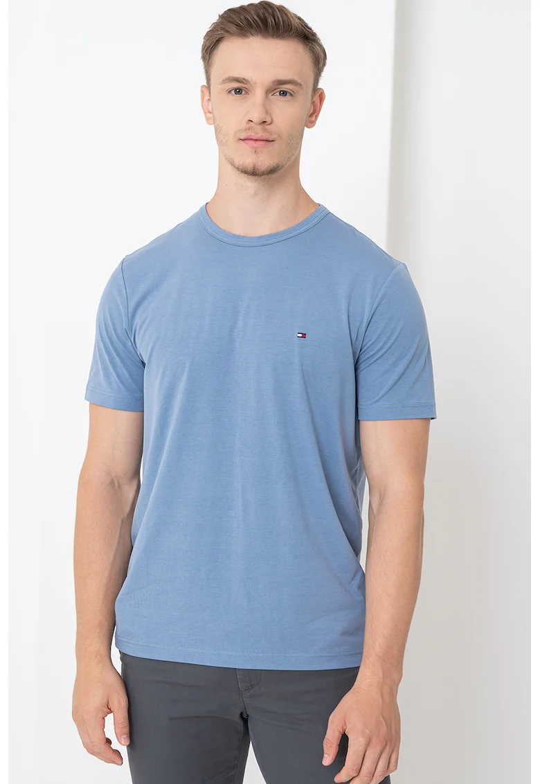 Tricou cu decolteu la baza gatului si logo discret, Albastru lavanda