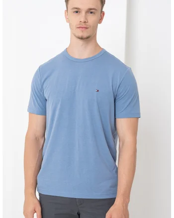 Tricou cu decolteu la baza gatului si logo discret, Albastru lavanda