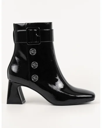 Botine cu toc masiv si logo, Negru