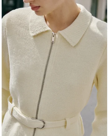Cardigan din amestec de lana cu fermoar, Bej