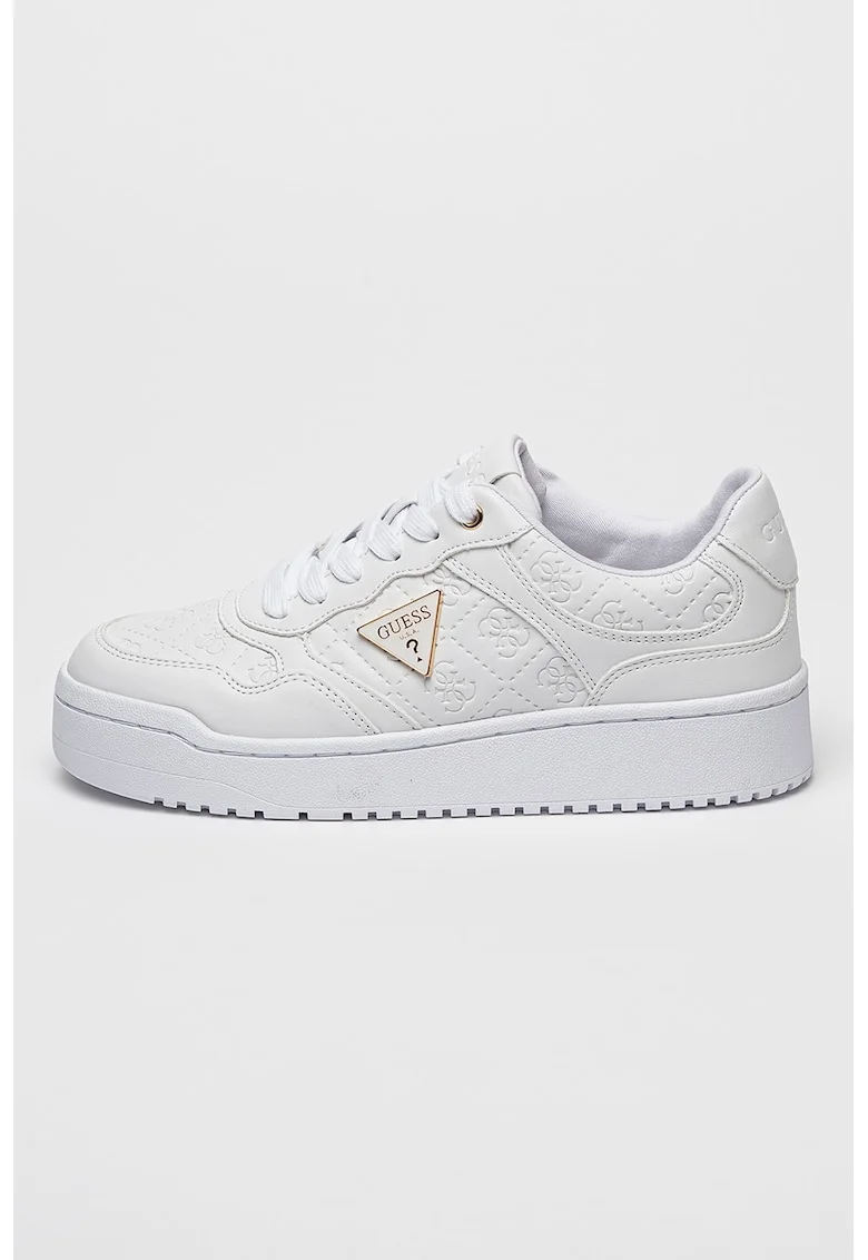 Pantofi sport flatform de piele ecologica cu logo, Auriu/Alb optic/Alb murdar