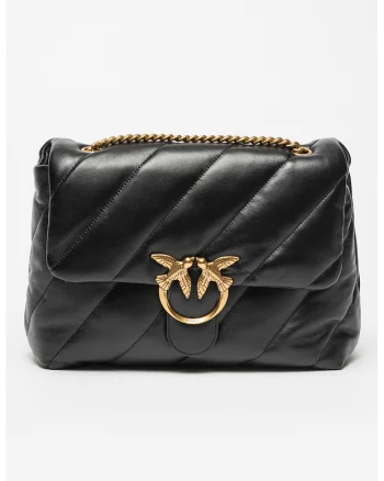 Geanta de piele cu bareta de umar si aspect matlasat Love Big, Negru