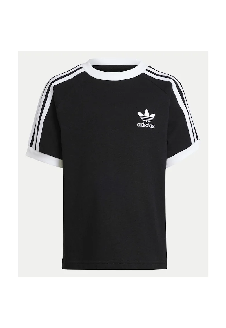 Tricou din bumbac cu decolteu la baza gatului si logo
