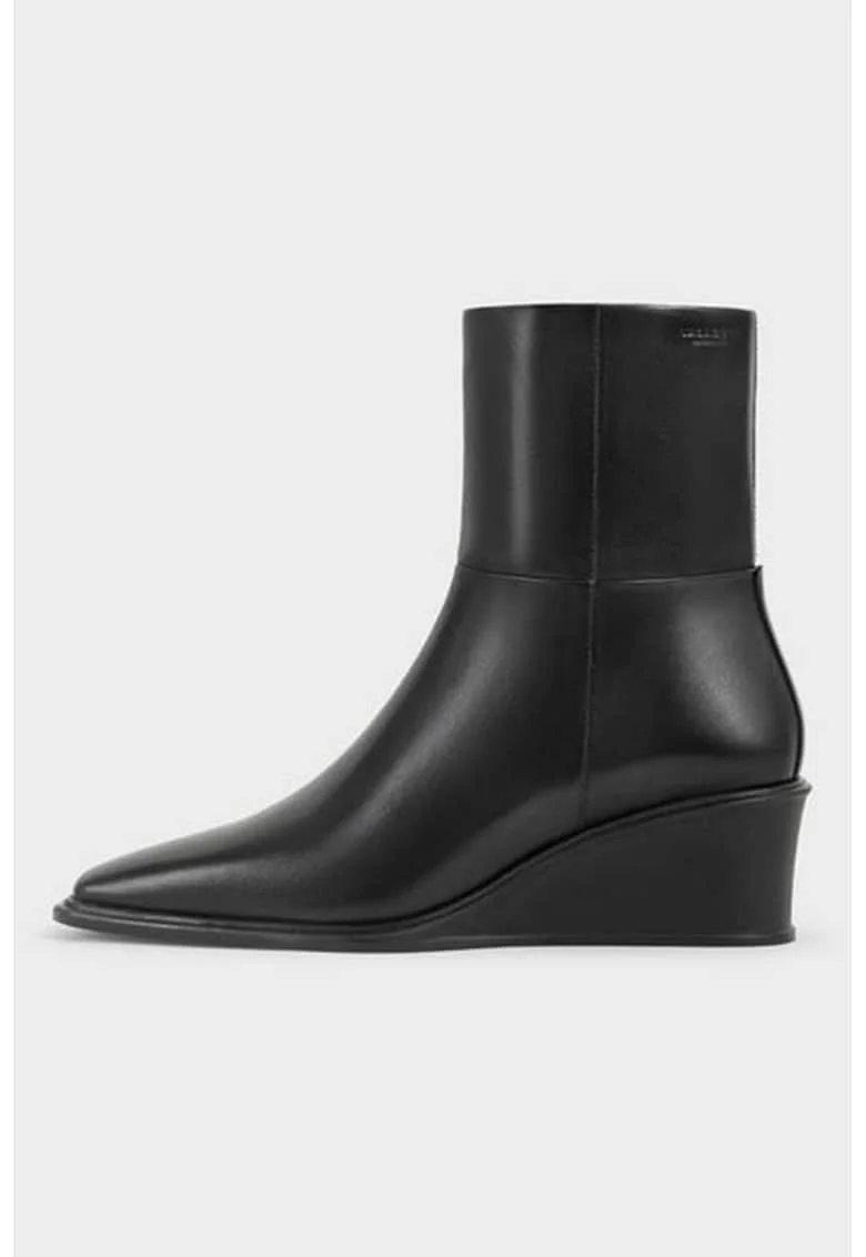 Botine wedge de piele, Negru
