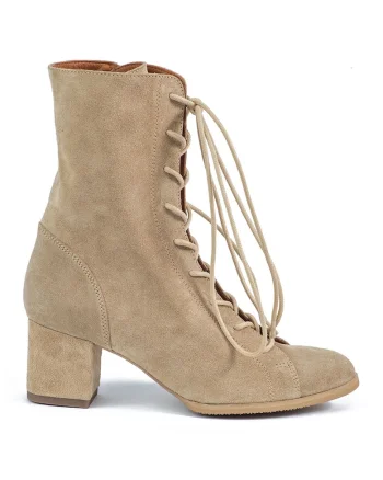 Botine de piele intoarsa cu toc masiv, Maro taupe deschis