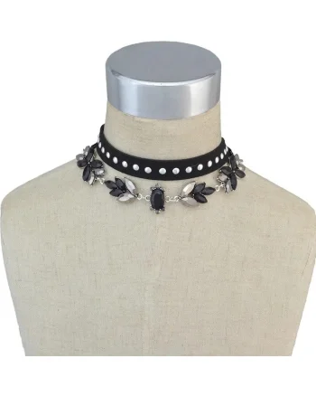Set 2 coliere chocker, argintii, cu pietre si tinte, Leopold C28,