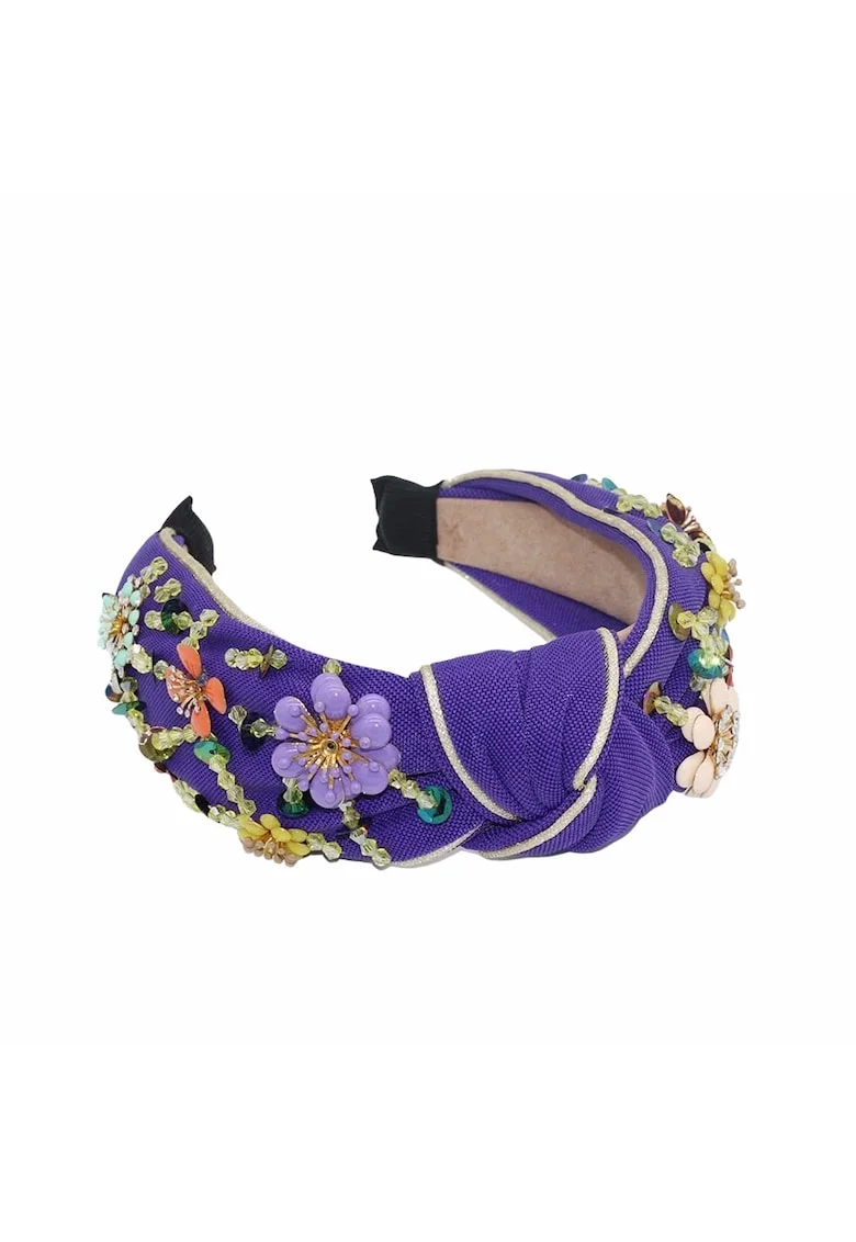 Bentita mov, cu nod si aplicatii florale, Mintha C3, Textil,