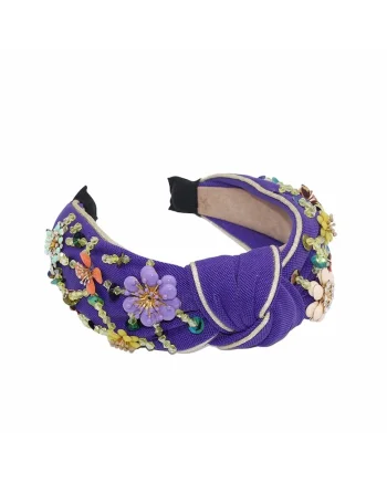 Bentita mov, cu nod si aplicatii florale, Mintha C3, Textil,