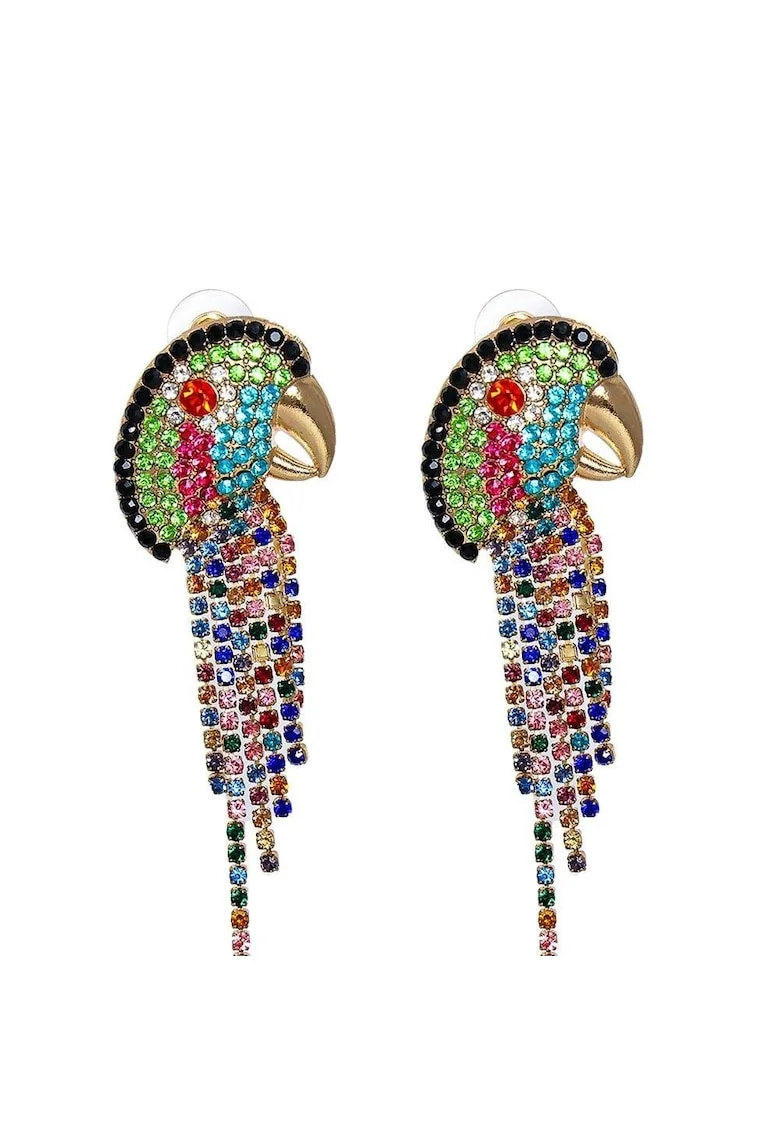 Cercei aurii, forma de papagal, cu pietre multicolore, Filomena C4,